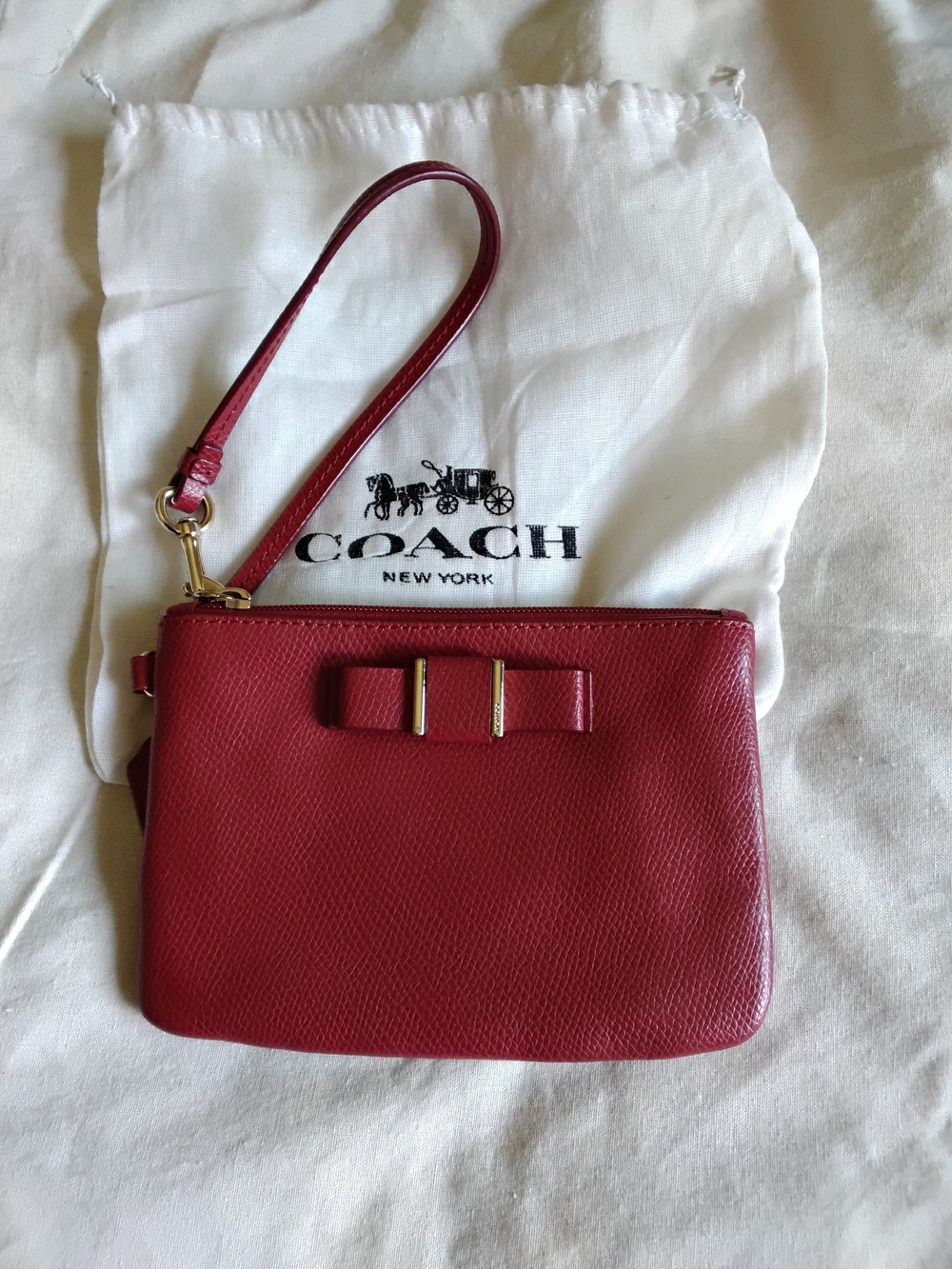 Coach Red Leather Wristlet Clutch with Bow Accent